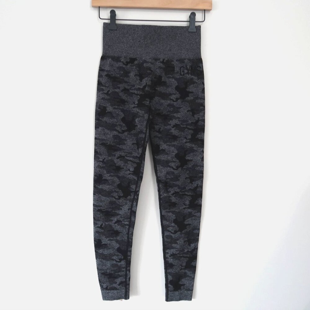 Gymshark Women's Adapt Black Gray Camo Leggings Size S Workout Gym Loungewear
